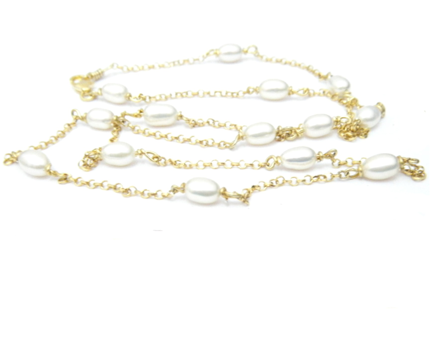 White Elliptical Pearls Vermeil Station Necklace